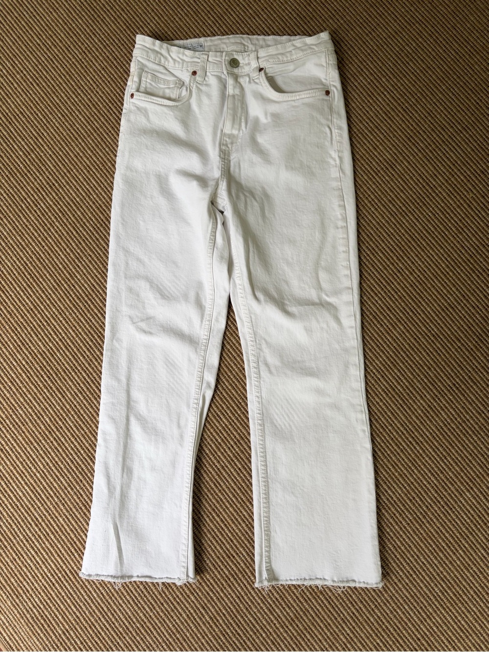 Zara White Denim - Flared Cropped High Waist TRF Jeans